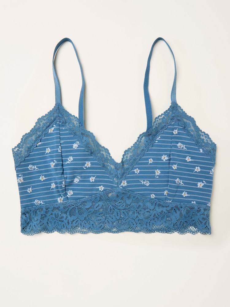 FatFace Blue Floral Stripe Bralette - Image 1 of 2