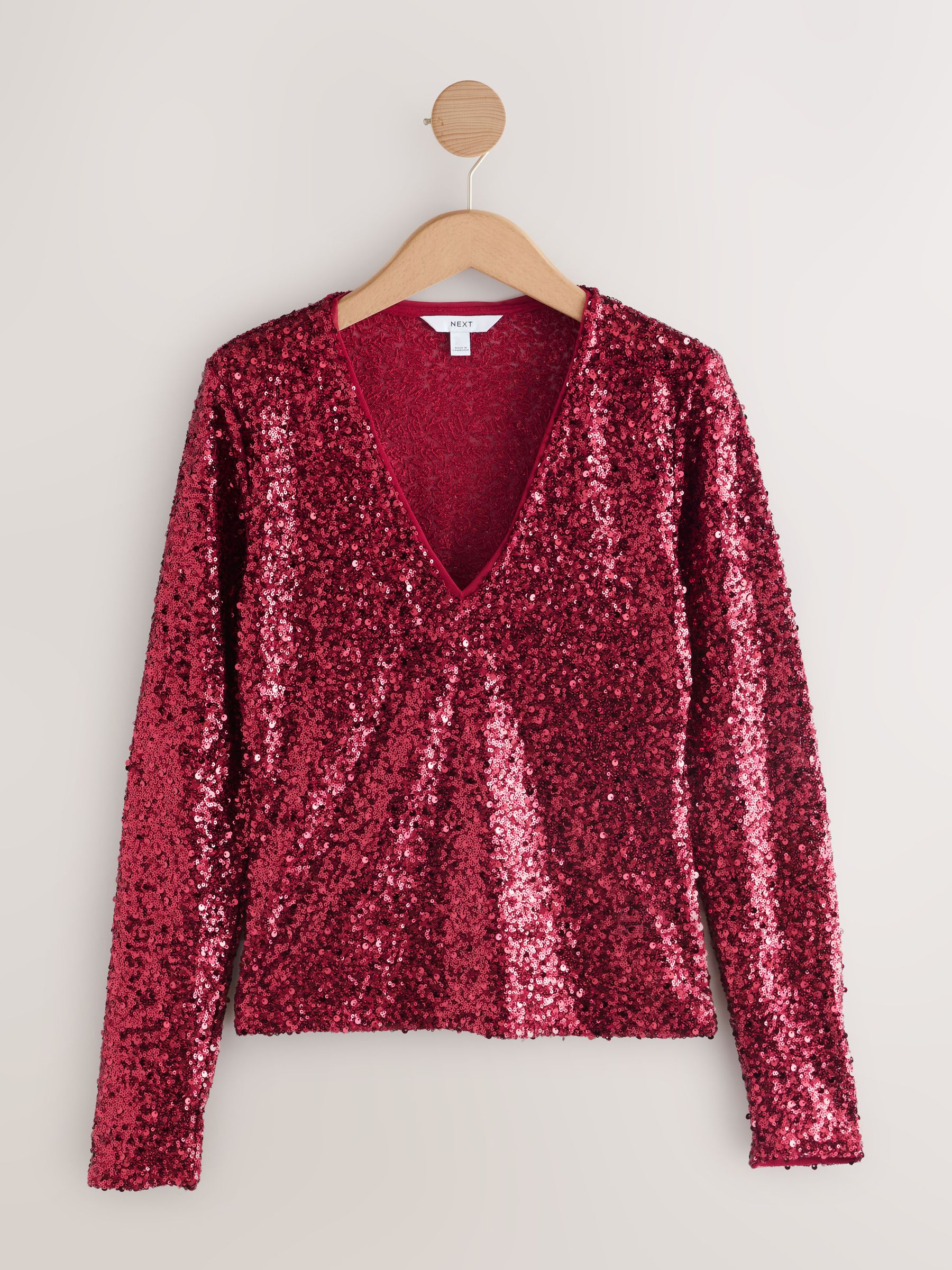 Buy Red V-Neck Sequin Long Sleeve Top from Next USA