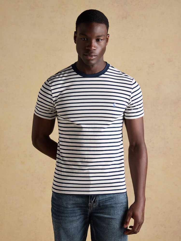 Joules Navy & White Stripe Classic Fit Cotton T-Shirt - Image 1 of 7 Joules Navy & White Stripe Classic Fit Cotton T-Shirt - Image 1 of 7