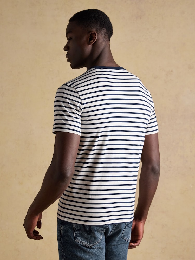 Joules Navy & White Stripe Classic Fit Cotton T-Shirt - Image 2 of 7 Joules Navy & White Stripe Classic Fit Cotton T-Shirt - Image 2 of 7