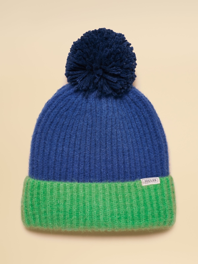 Joules Explorer Blue Green Bobble Beanie - Image 1 of 3