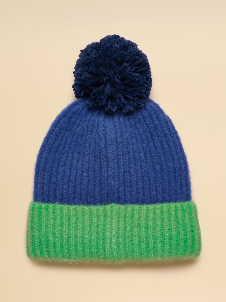 Joules Explorer Blue Green Bobble Beanie - Image 2 of 3