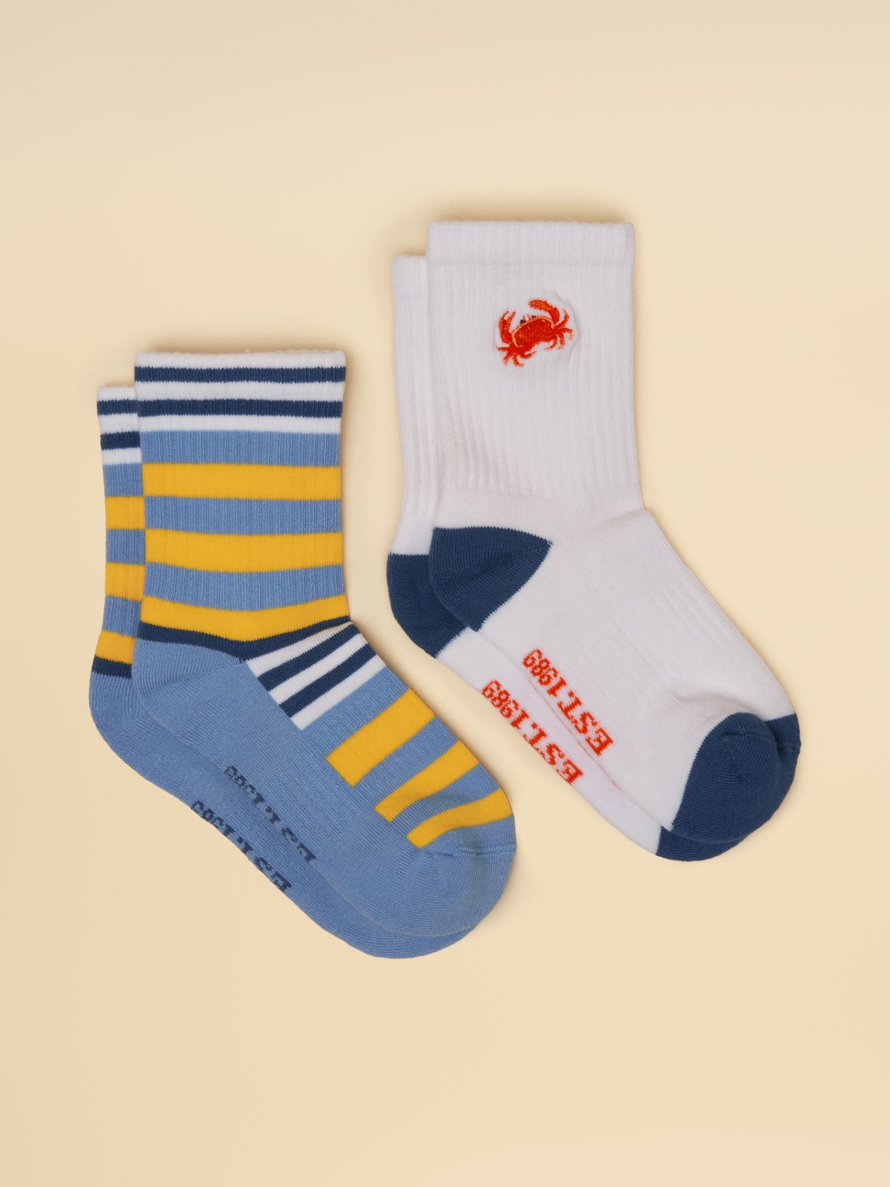 Joules Boys ' Volley 2 Pack Tennis Sock Blue Crab Size 6-8.5 Jnr Kids