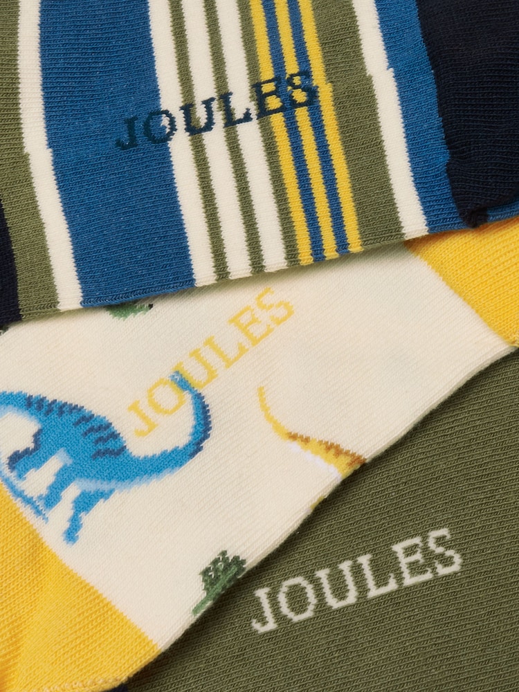Joules Kids' Rilla Green Dino 3 Pack Socks - Image 3 of 3