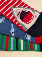 Joules Eat Feet Red Blue Shark 3 Pack Socks - Image 2 of 3