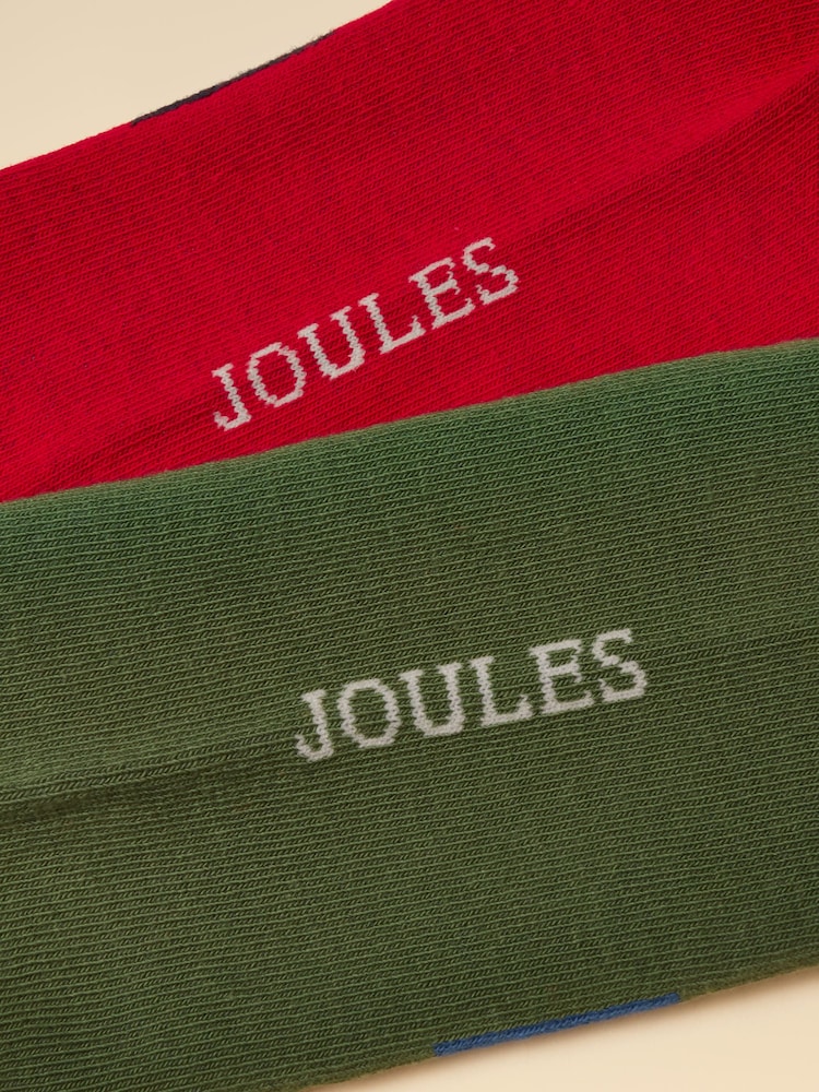 Joules Men's Kingsbury Khaki Red Socks 2 Pack (size 7-12) - Image 3 of 3 Joules Men's Kingsbury Khaki Red Socks 2 Pack (size 7-12) - Image 3 of 3