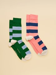Joules Men's Kingsbury Pink Green Socks 2 Pack (size 7-12) - Image 1 of 3