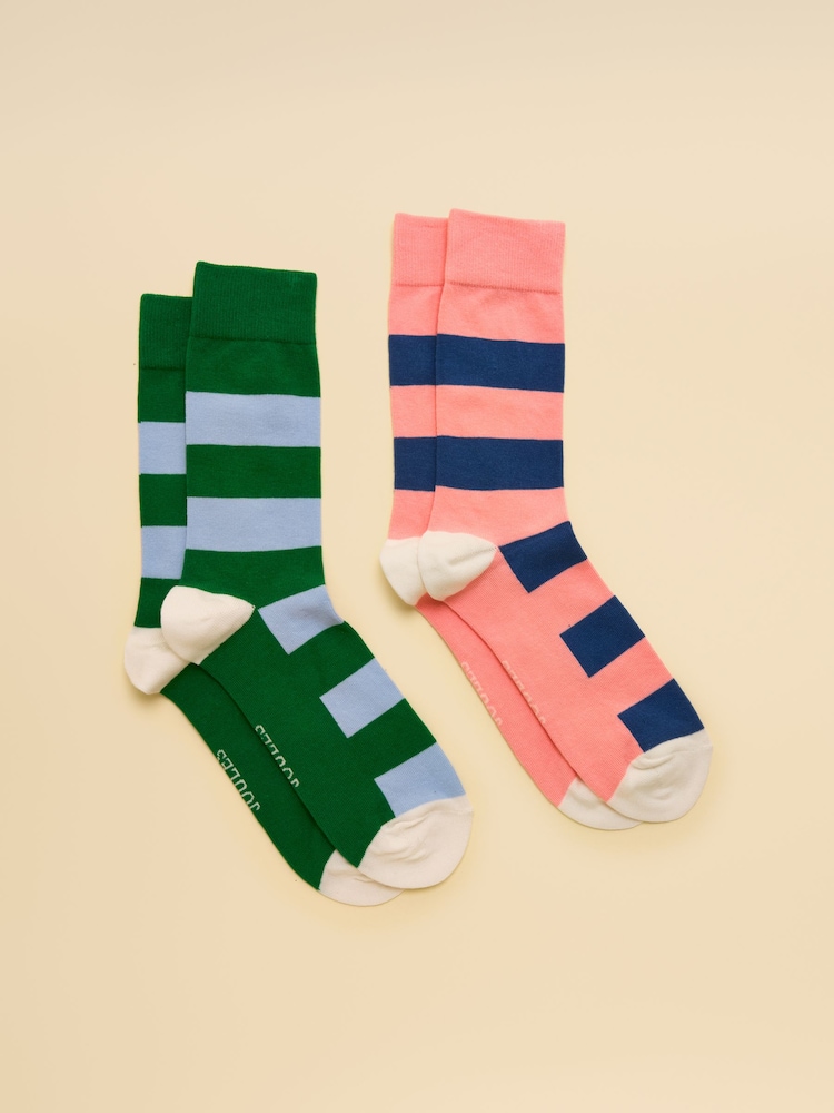 Joules Men's Kingsbury Pink Green Socks 2 Pack (size 7-12) - Image 1 of 3 Joules Men's Kingsbury Pink Green Socks 2 Pack (size 7-12) - Image 1 of 3