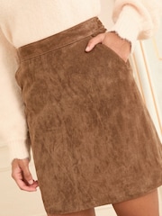 Love & Roses Tan Brown Real Suede Mini Skirt - Image 1 of 4