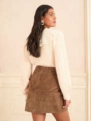 Love & Roses Tan Brown Real Suede Mini Skirt - Image 4 of 4