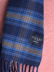 Joules Langtree Check Blue Brown Scarf - Image 3 of 6
