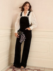 Love & Roses Black Corduroy Scallop Edge Dungarees - Image 1 of 4