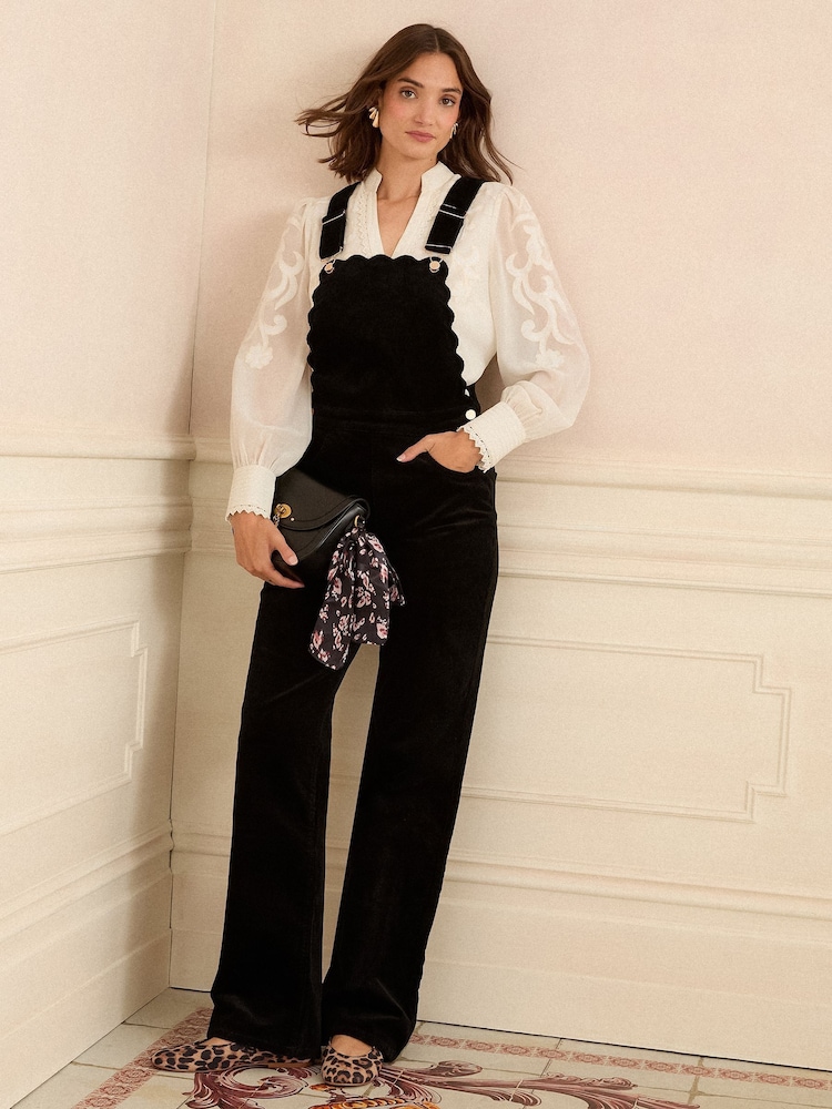 Love & Roses Black Corduroy Scallop Edge Dungarees - Image 1 of 4 Love & Roses Black Corduroy Scallop Edge Dungarees - Image 1 of 4