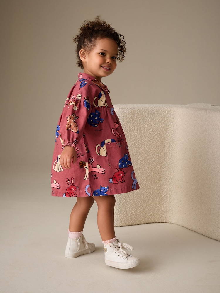 Chocolate Brown Character Long Sleeve Cotton Dress (3mths-8yrs) - Image 2 of 8 Chocolate Brown Character Long Sleeve Cotton Dress (3mths-8yrs) - Image 2 of 8