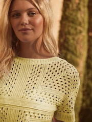 Yellow Buttermilk Short Sleeve Crochet Crew Neck T-Shirt - Image 3 of 6