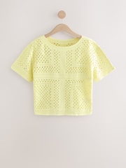 Yellow Buttermilk Short Sleeve Crochet Crew Neck T-Shirt - Image 4 of 6