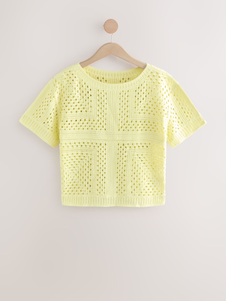 Yellow Buttermilk Short Sleeve Crochet Crew Neck T-Shirt - Image 4 of 6