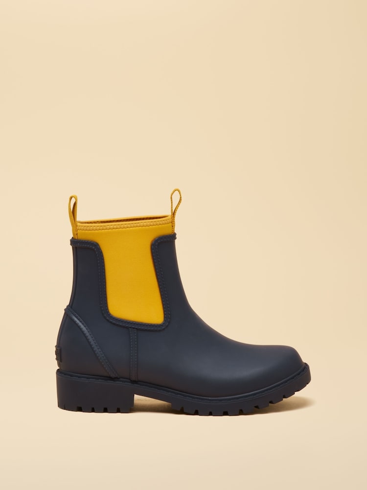Joules Oakfield Navy Yellow Short Neoprene Lined Wellies - Image 2 of 6 Joules Oakfield Navy Yellow Short Neoprene Lined Wellies - Image 2 of 6