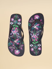 Joules Sandy Navy Floral Printed Flip Flops - Image 1 of 5