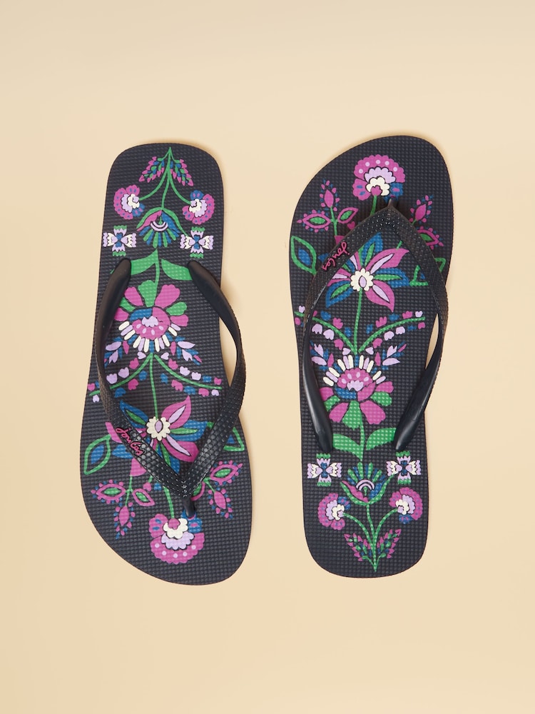 Joules Sandy Navy Floral Printed Flip Flops - Image 1 of 5