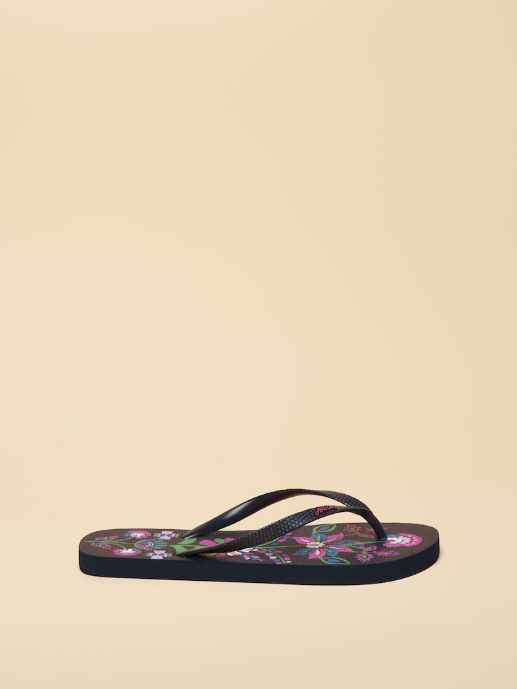 Joules Sandy Navy Floral Printed Flip Flops - Image 2 of 5