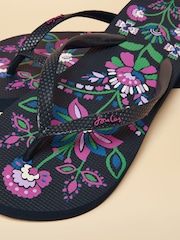 Joules Sandy Navy Floral Printed Flip Flops - Image 4 of 5