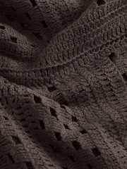 Brown Chocolate Short Sleeve Crochet Crew Neck T-Shirt - Image 5 of 6