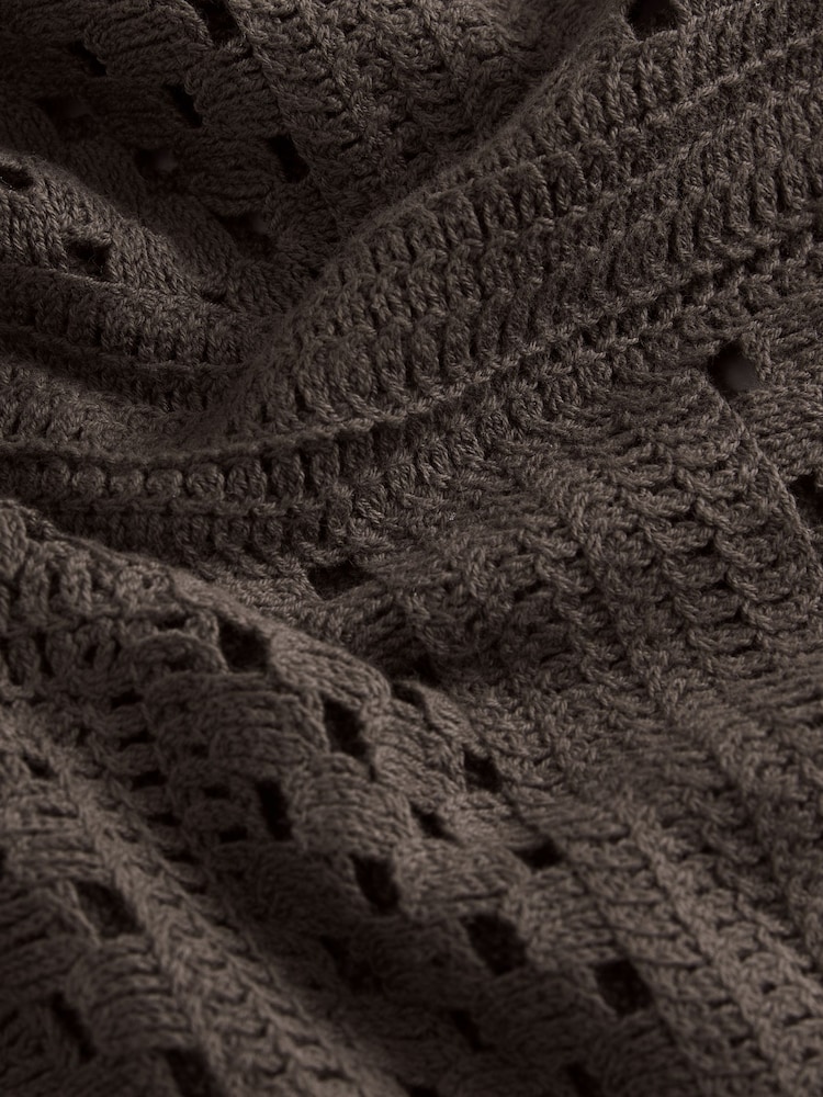 Brown Chocolate Short Sleeve Crochet Crew Neck T-Shirt - Image 5 of 6