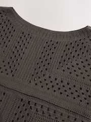 Brown Chocolate Short Sleeve Crochet Crew Neck T-Shirt - Image 6 of 6