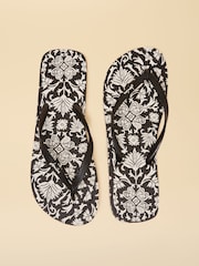黑色米色 - Joules Sandy Printed Flip Flops - 圖片 1/5