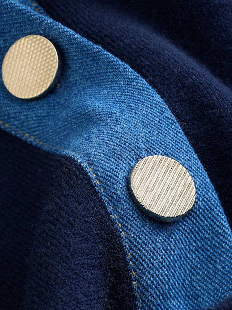 Navy Denim Detailed Collar - Kompakten udoben pulover z okroglim ovratnikom in rebrastim detajlom - Slika 3 iz 3