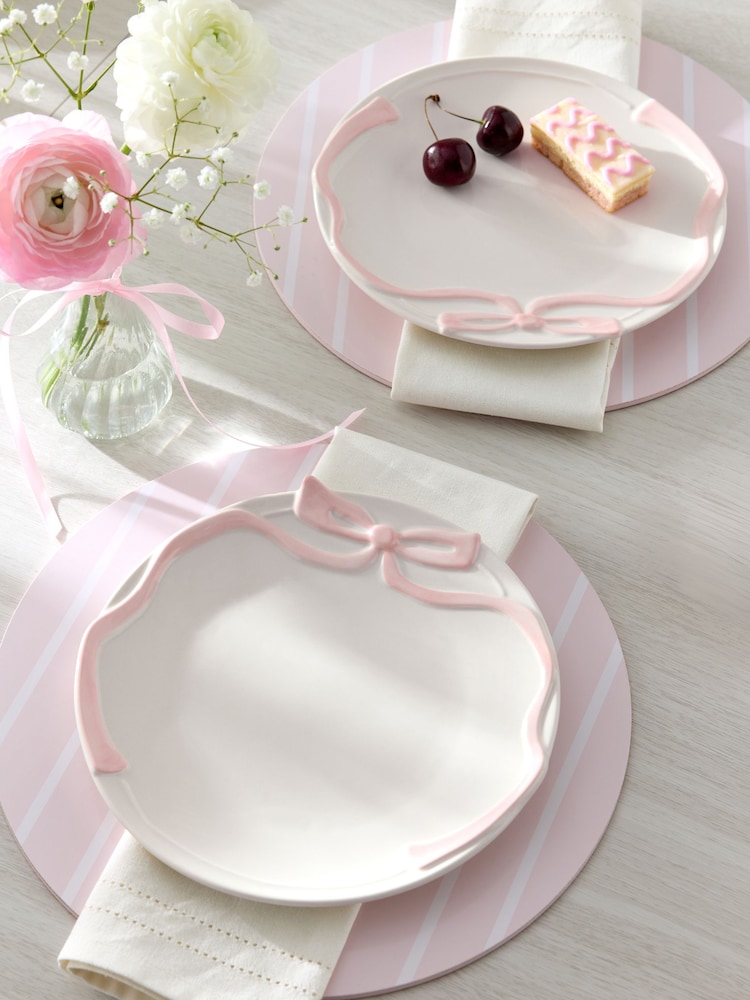 Set of 2 Pink and White Bow Side Plates - Image 1 of 5 Set of 2 Pink and White Bow Side Plates - Image 1 of 5
