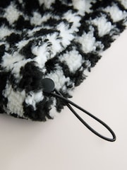 Black/White Dogtooth Check Plush Borg Quaterzip Longsleeve Fleece Sweatshirt - Image 8 of 8