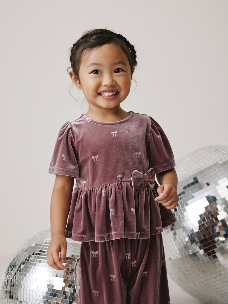 Mink Pink Bow - Velvet Co-ord Set (3mths-8yrs) - صورة 2 من 8