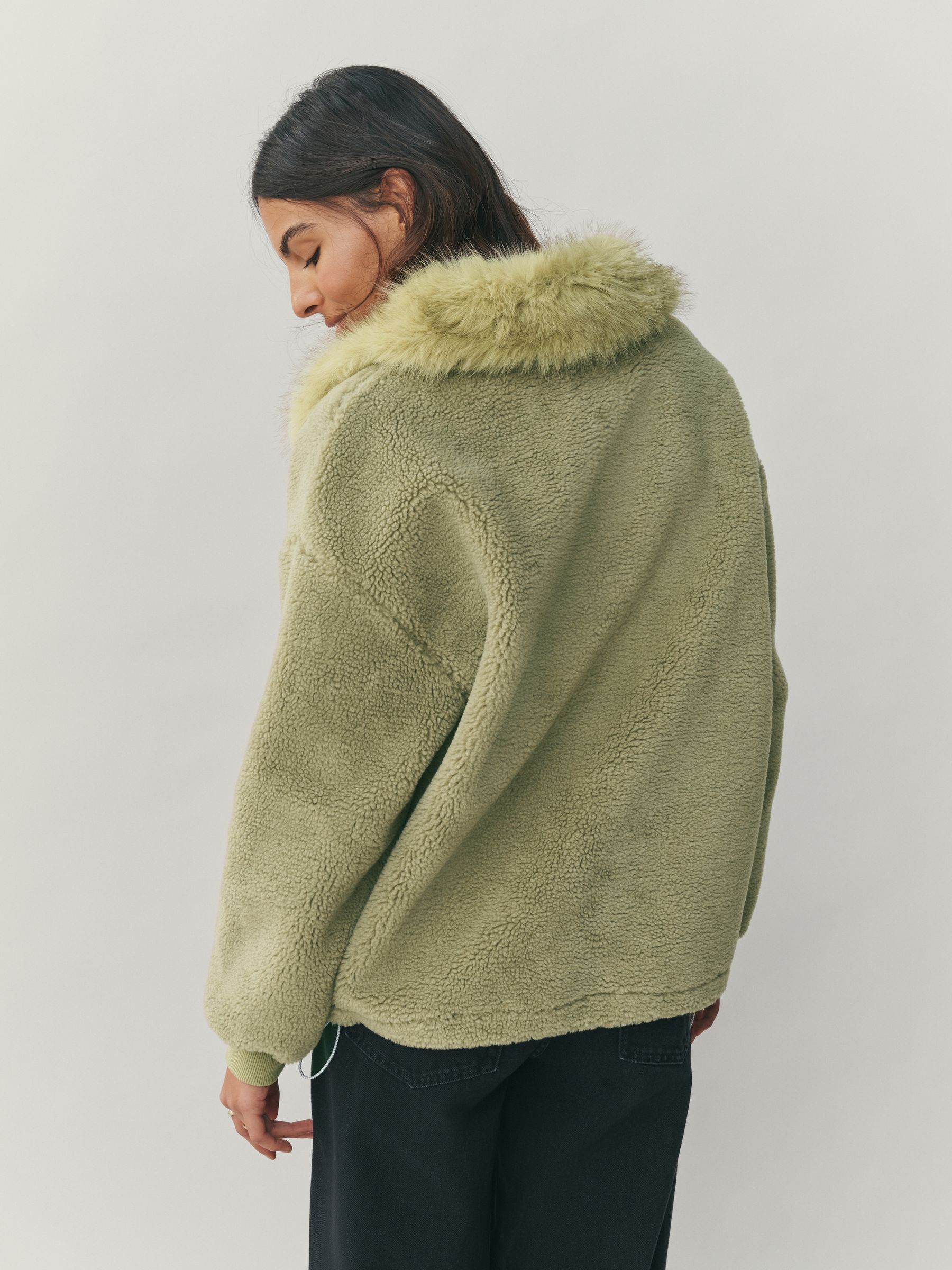 Buy Sage Green Borg Quarter Zip Fleece with Fur Collar from Next USA