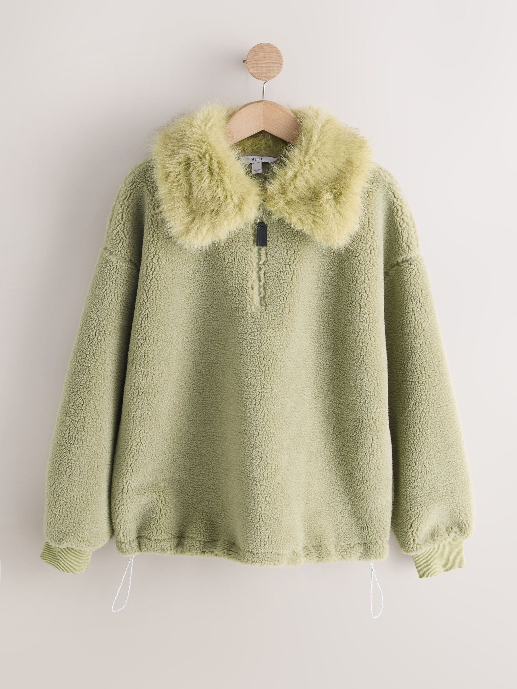 Buy Sage Green Borg Quarter Zip Fleece with Fur Collar from Next USA