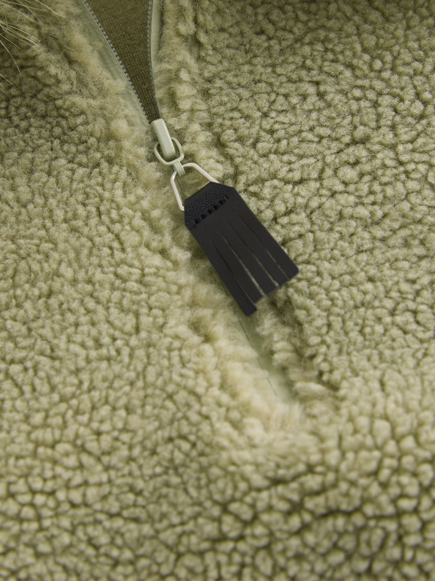 Buy Sage Green Borg Quarter Zip Fleece with Fur Collar from Next USA