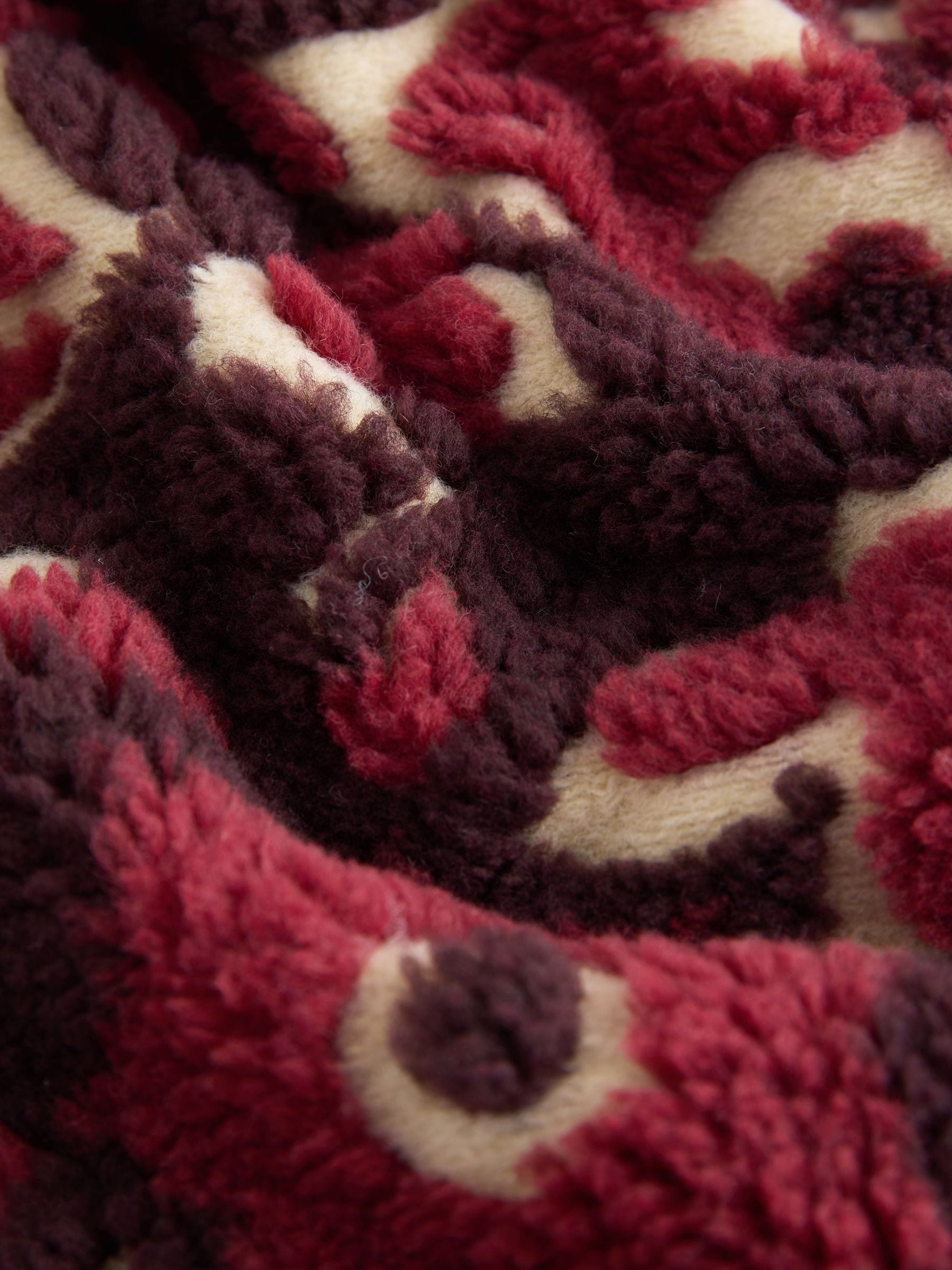 Buy Burgundy Red Floral Jacquard Teddy Borg Quarter Zip Fleece