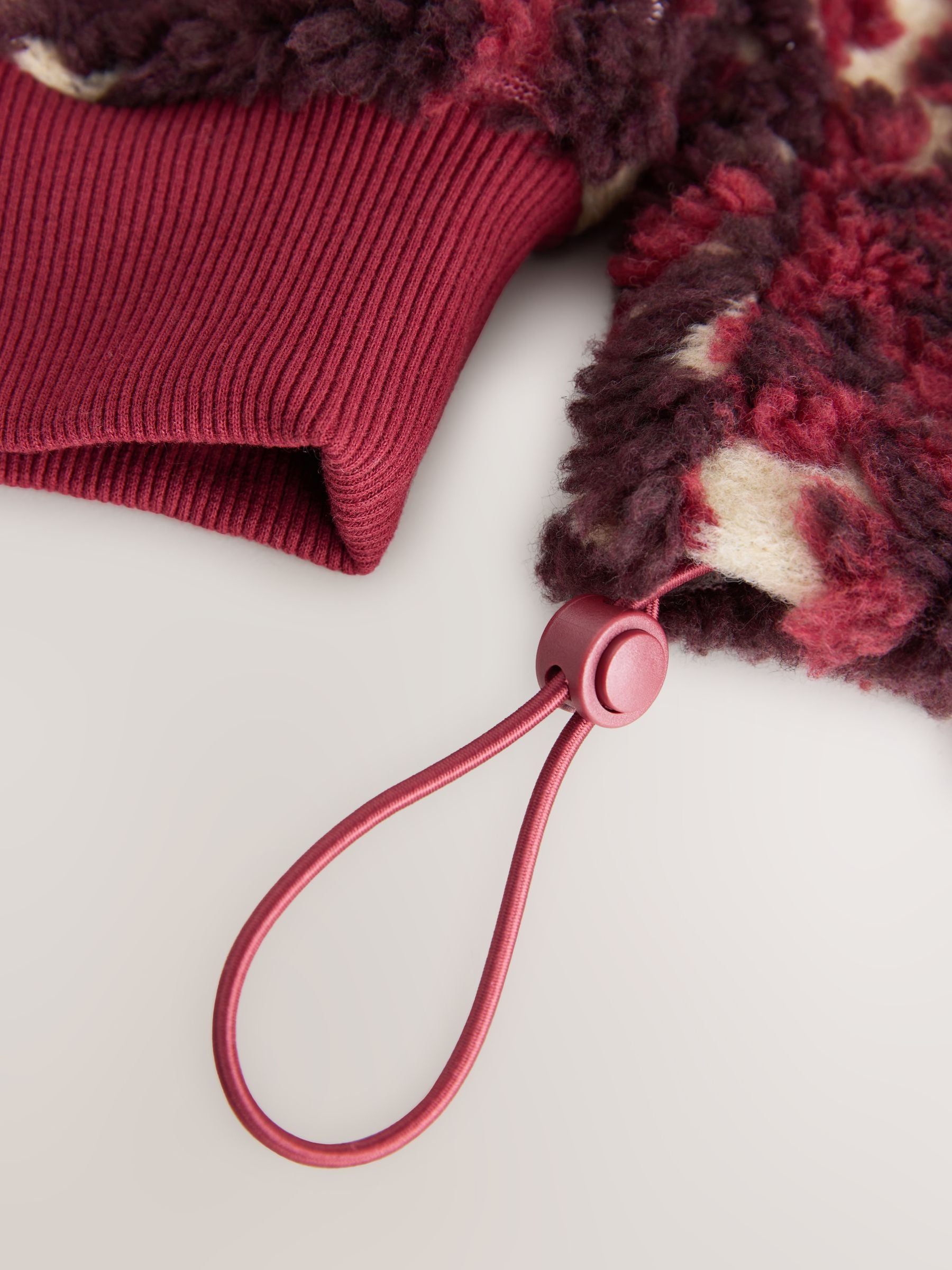 Buy Burgundy Red Floral Jacquard Teddy Borg Quarter Zip Fleece