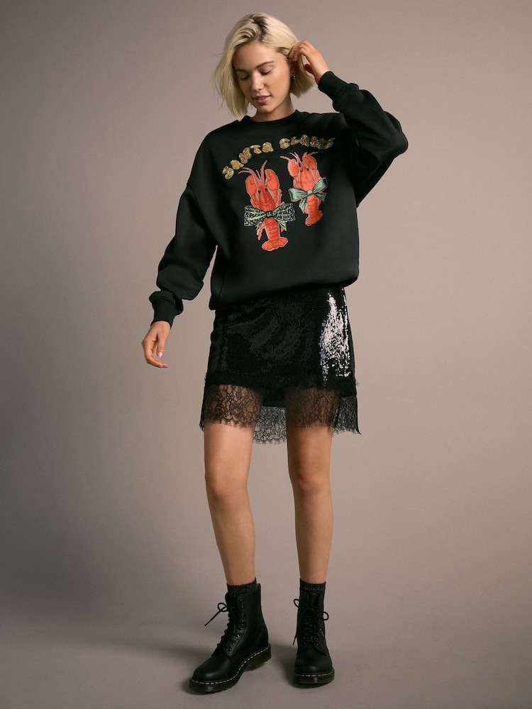 Black Seasonal Christmas Graphic Lobster 'Santa Claws' Longsleeve Crewneck Sweatshirt - Image 2 of 8 Black Seasonal Christmas Graphic Lobster 'Santa Claws' Longsleeve Crewneck Sweatshirt - Image 2 of 8