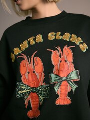 Black Seasonal Christmas Graphic Lobster 'Santa Claws' Longsleeve Crewneck Sweatshirt - Image 5 of 8