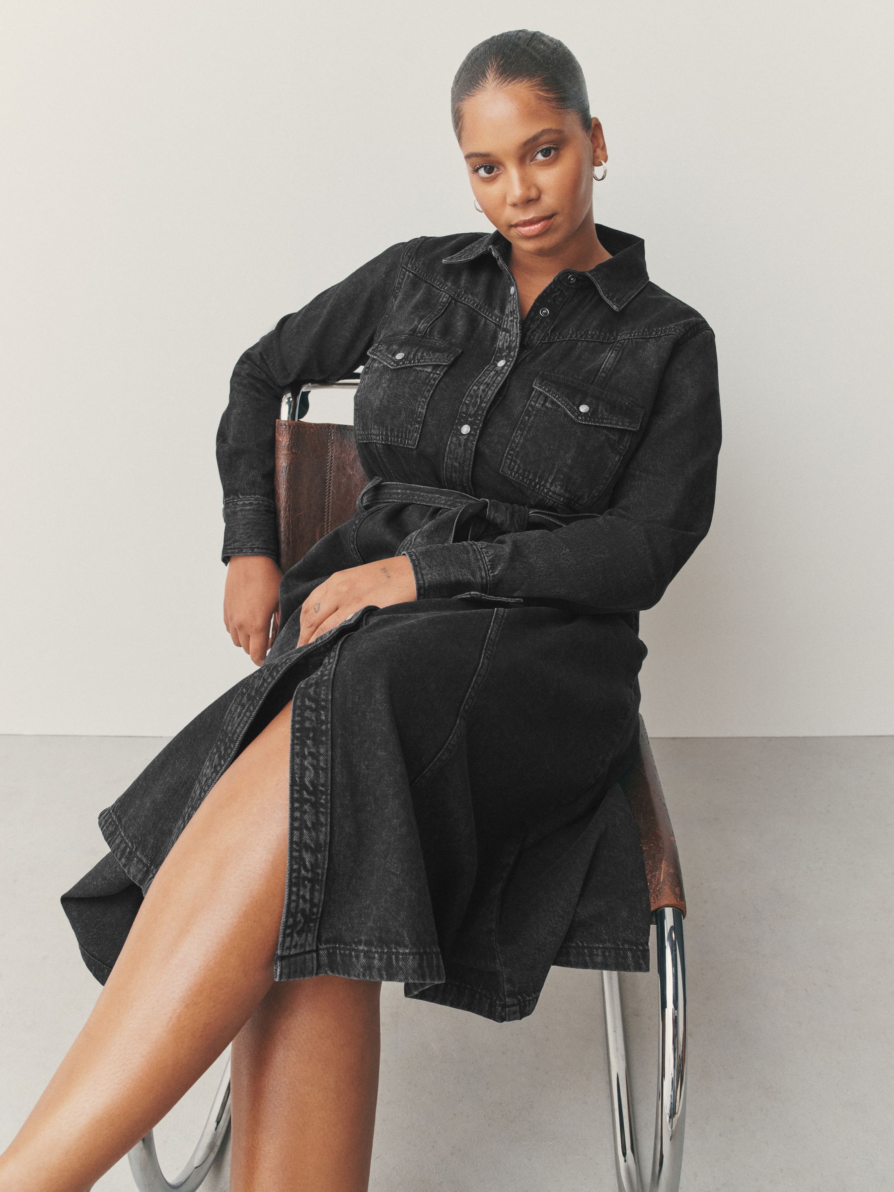 Buy Black Fuller Bust Denim Midi Shirt Dress from Next USA