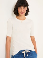 FatFace Callie Ivory Short Sleeve Pointelle T Shirt - Image 1 of 5