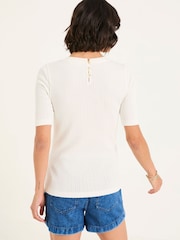 FatFace Callie Ivory Short Sleeve Pointelle T Shirt - Image 2 of 5