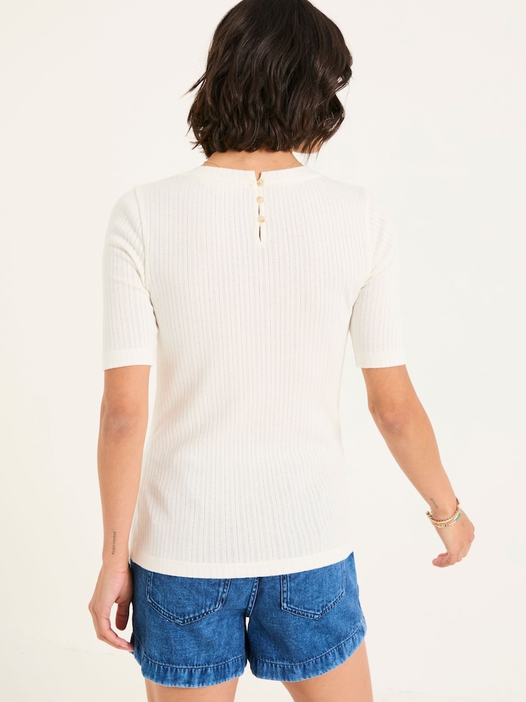FatFace Callie Ivory Short Sleeve Pointelle T Shirt - Image 2 of 5