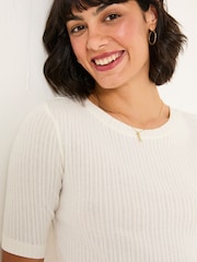 FatFace Callie Ivory Short Sleeve Pointelle T Shirt - Image 3 of 5