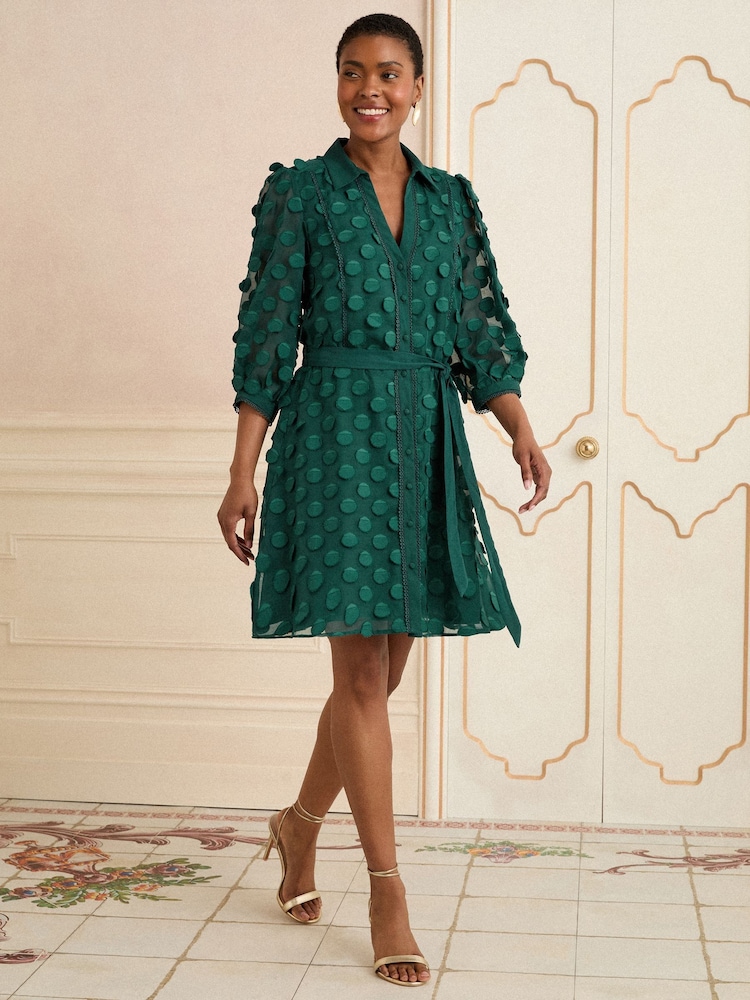 Love & Roses Green 3D Spot Mini Shirt Dress - Image 1 of 4