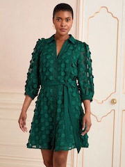 Love & Roses Green 3D Spot Mini Shirt Dress - Image 2 of 4