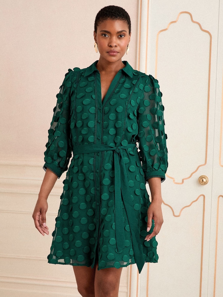 Love & Roses Green 3D Spot Mini Shirt Dress - Image 2 of 4