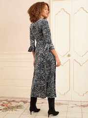 Love & Roses Blue Animal Petite Burnout Ruffle V-Neck Midi Dress - Image 4 of 4